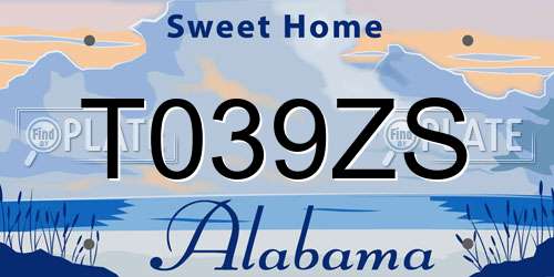 T039ZS Alabama License Plate