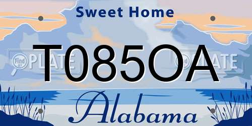 T085OA Alabama License Plate