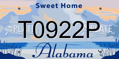 T0922P Alabama License Plate
