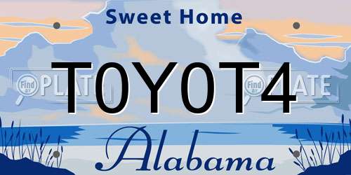 T0Y0T4 Alabama License Plate