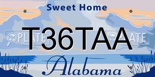 T36TAA Alabama License Plate