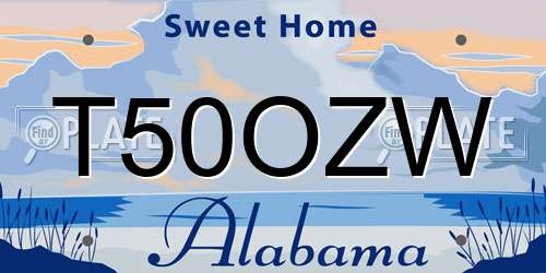 T50OZW Alabama License Plate