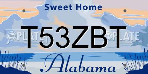 T53ZBT Alabama License Plate