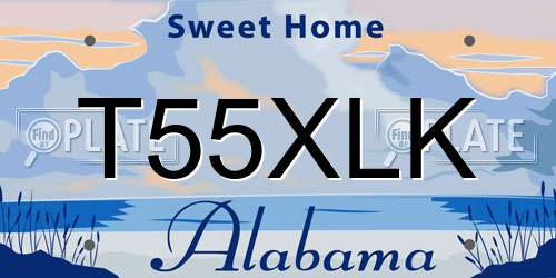 T55XLK Alabama License Plate
