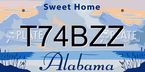 T74BZZ Alabama License Plate