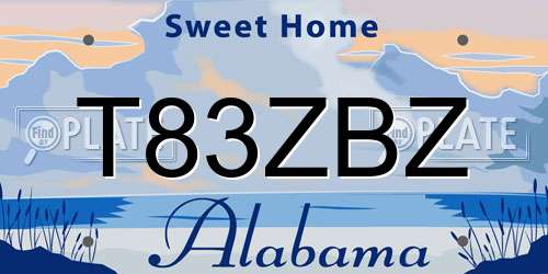 T83ZBZ Alabama License Plate