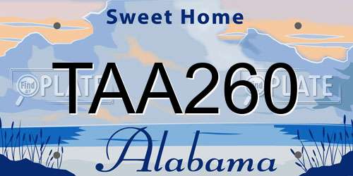 TAA260 Alabama License Plate