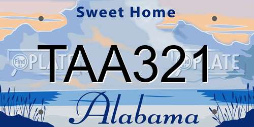 TAA321 Alabama License Plate