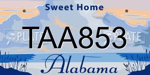 TAA853 Alabama License Plate