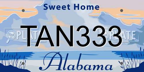 TAN333 Alabama License Plate