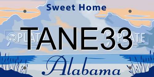TANE33 Alabama License Plate