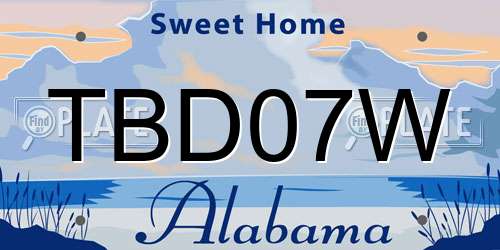 TBD07W Alabama License Plate