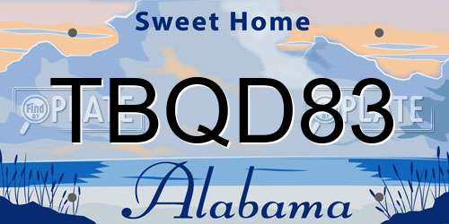 TBQD83 Alabama License Plate