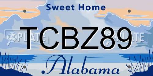 TCBZ89 Alabama License Plate