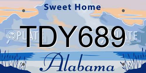 TDY689 Alabama License Plate