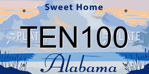 TEN100 Alabama License Plate