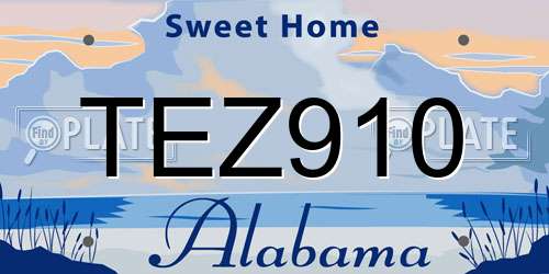 TEZ910 Alabama License Plate
