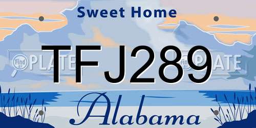 TFJ289 Alabama License Plate