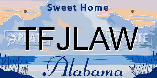 TFJLAW Alabama License Plate
