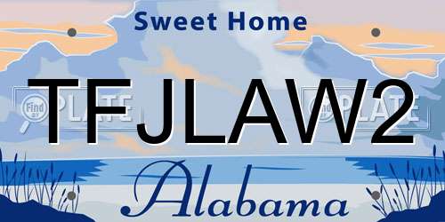 TFJLAW2 Alabama License Plate
