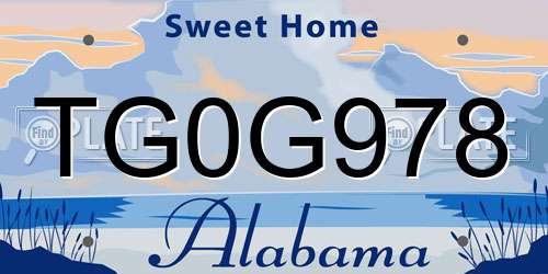 TG0G978 Alabama License Plate