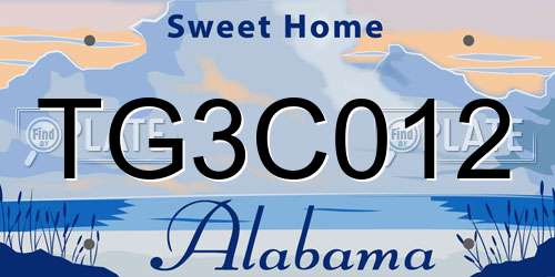 TG3C012 Alabama License Plate