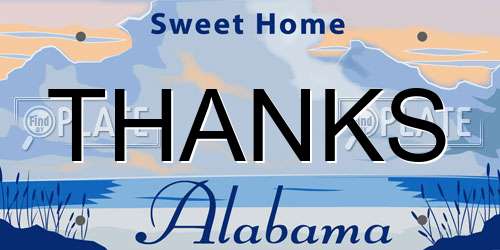 THANKS Alabama License Plate