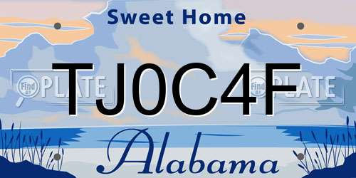 TJ0C4F Alabama License Plate