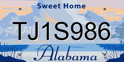 TJ1S986 Alabama License Plate
