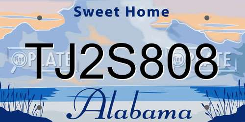 TJ2S808 Alabama License Plate