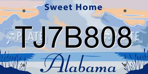 TJ7B808 Alabama License Plate