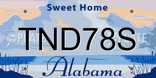 TND78S Alabama License Plate