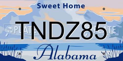 TNDZ85 Alabama License Plate