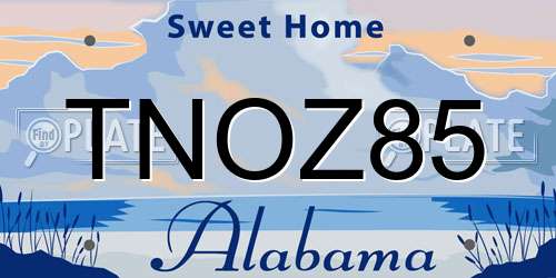 TNOZ85 Alabama License Plate