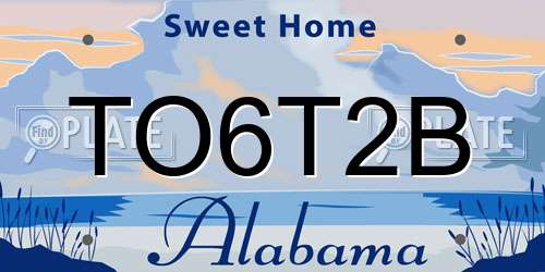 TO6T2B Alabama License Plate