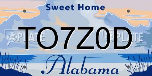 TO7Z0D Alabama License Plate