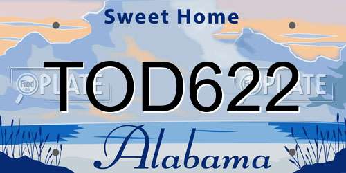 TOD622 Alabama License Plate