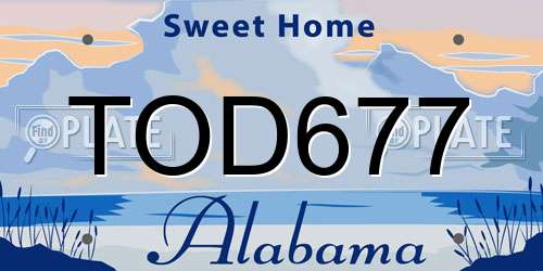 TOD677 Alabama License Plate