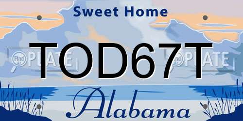 TOD67T Alabama License Plate