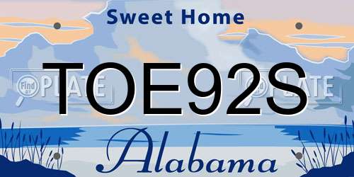 TOE92S Alabama License Plate