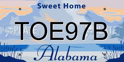 TOE97B Alabama License Plate
