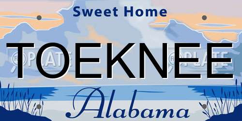 TOEKNEE Alabama License Plate
