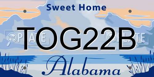 TOG22B Alabama License Plate