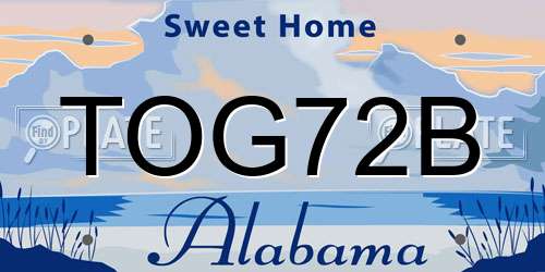 TOG72B Alabama License Plate