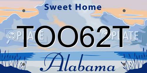 TOO62T Alabama License Plate