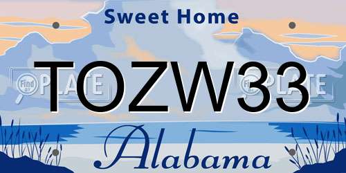 TOZW33 Alabama License Plate
