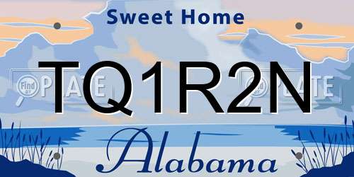 TQ1R2N Alabama License Plate