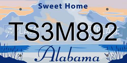 TS3M892 Alabama License Plate