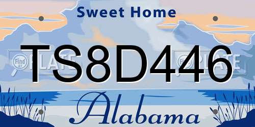 TS8D446 Alabama License Plate