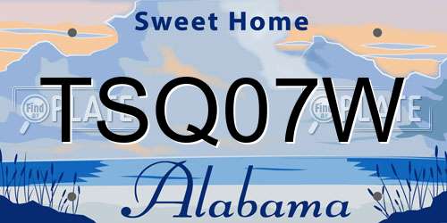 TSQ07W Alabama License Plate